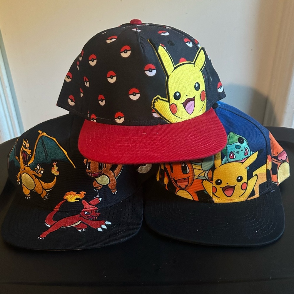 Nintendo Black and Red Pokemon Character Hats